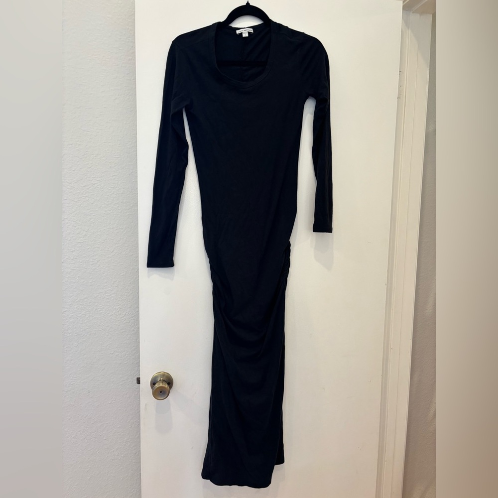 James Perse Classic ruched sides Long Sleeve Dress V neck bodycon minimalist